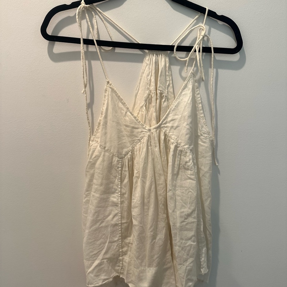 Cream linen tie tank top. Brand is Chan Luu. Size S/M.